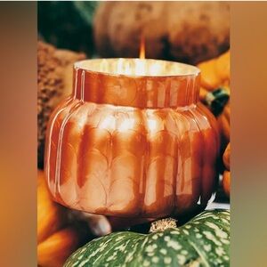 NIB Anthropologie Capri Blue Pumpkin Clove Ribbed Orange Capiz Jar Candle 19oz.